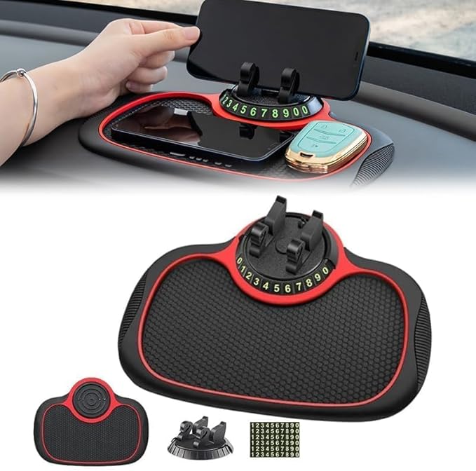 Car Accessories Multifunction Anti-Slip Dashboard Mat with 360 Degrees Rotating Mobile Phone Holder Mount Non-Slip Sticky Rubber Pad for Smartphone GPS God Idols & Toys