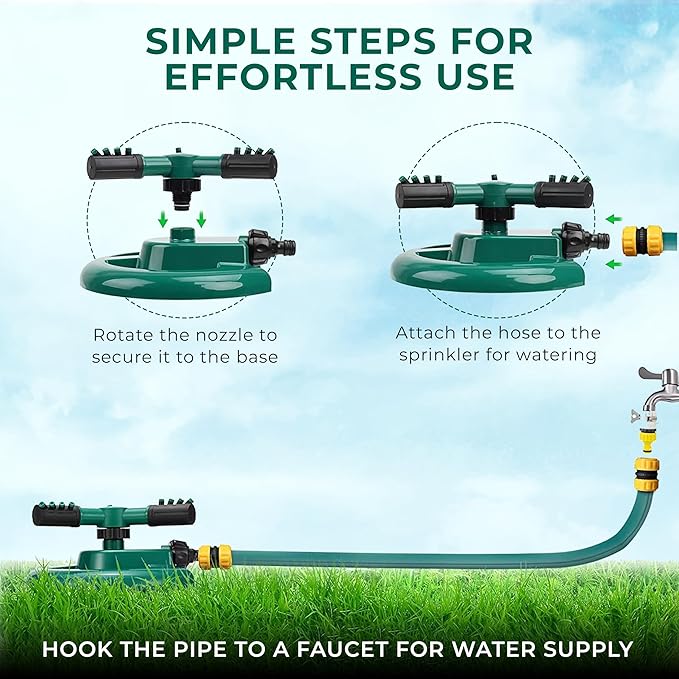 ROOTS & LEAF 360° Automatic Rotating Garden Sprinkler with 45° Adjustable Arms | Durable ABS Material | Coverage up to 32 Feet | for Efficient Watering in Gardens and Lawns (Pack of 1)