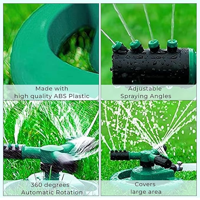 ROOTS & LEAF 360° Automatic Rotating Garden Sprinkler with 45° Adjustable Arms | Durable ABS Material | Coverage up to 32 Feet | for Efficient Watering in Gardens and Lawns (Pack of 1)