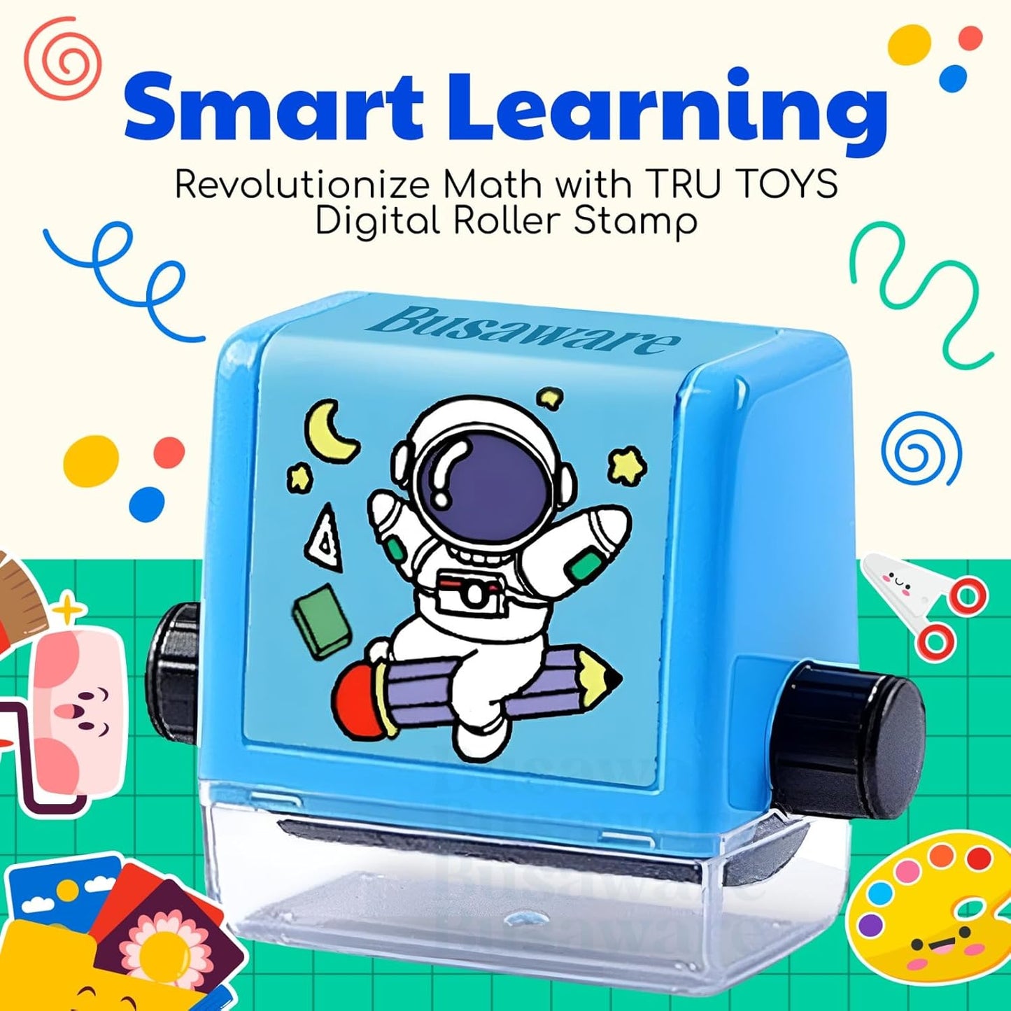 Math Roller Stamp for Addition Subtraction Multiplication Division Roller Number Digital Teaching Stamp Math Practice Number Rolling Stamp (4 Pcs_Multicolor)