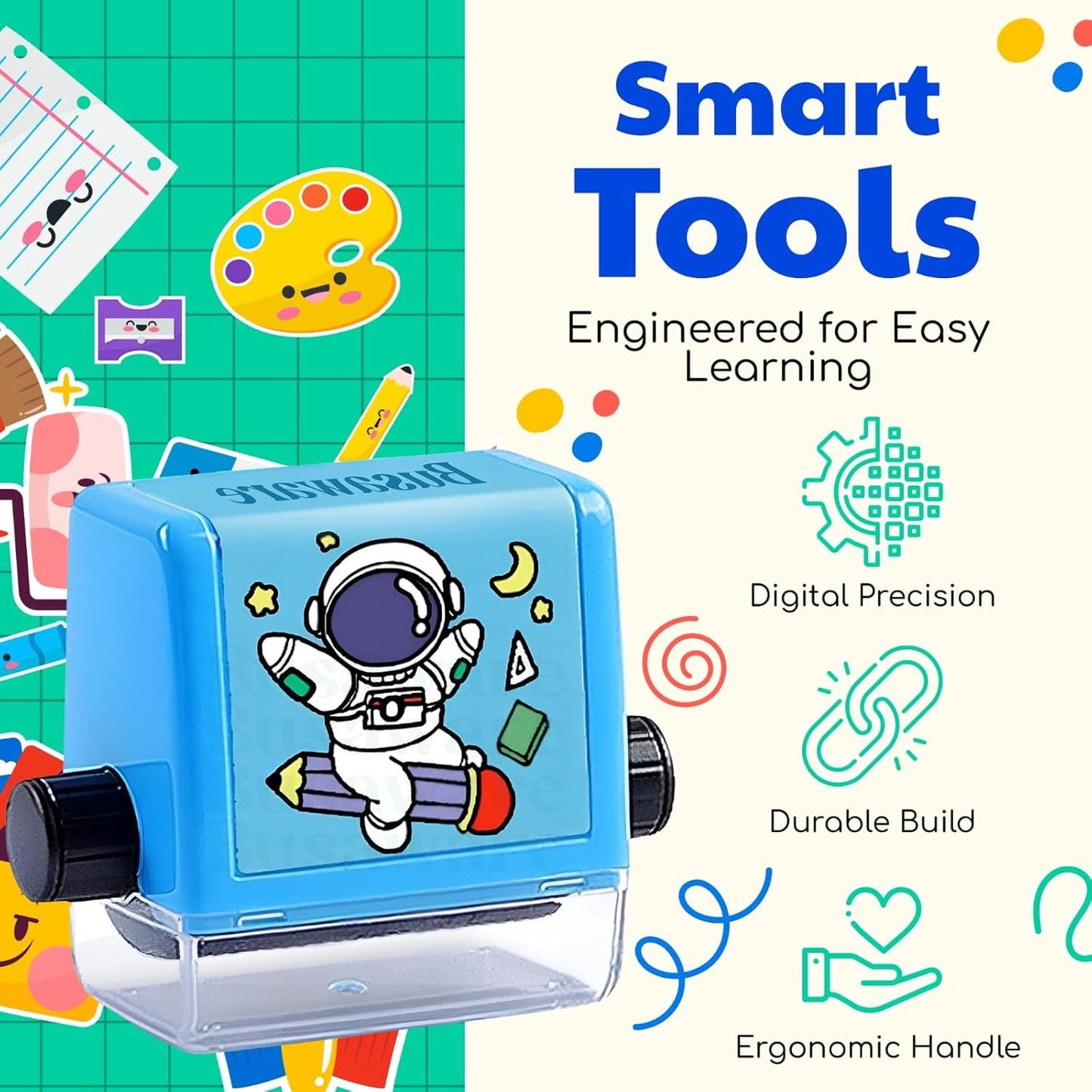 Math Roller Stamp for Addition Subtraction Multiplication Division Roller Number Digital Teaching Stamp Math Practice Number Rolling Stamp (4 Pcs_Multicolor)