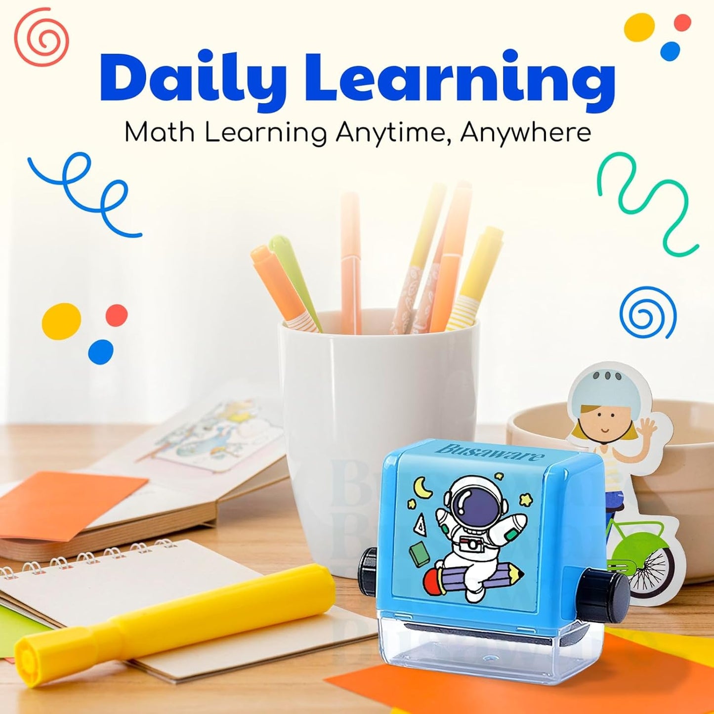 Math Roller Stamp for Addition Subtraction Multiplication Division Roller Number Digital Teaching Stamp Math Practice Number Rolling Stamp (4 Pcs_Multicolor)
