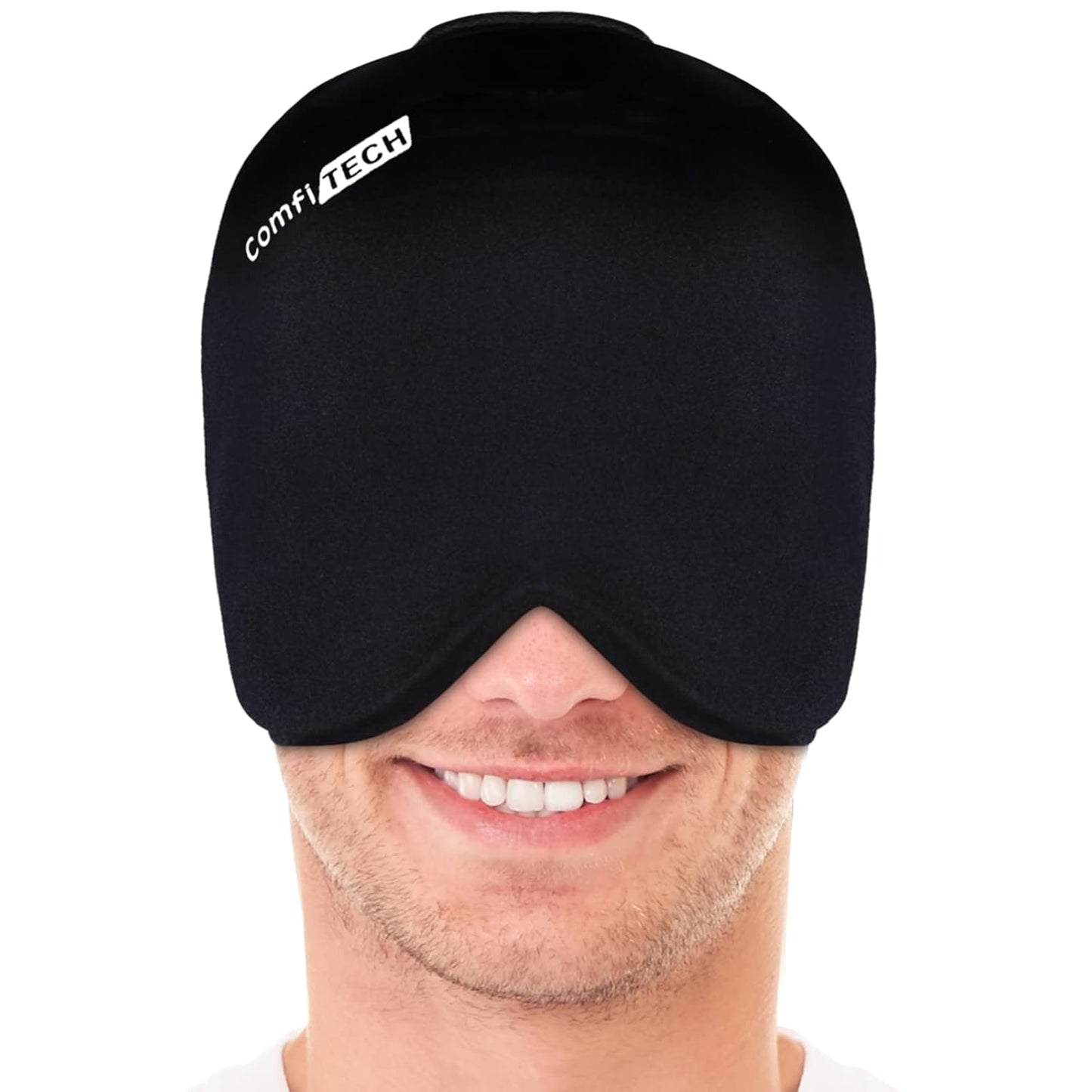 Migraine Ice Head Wrap, Headache Relief Hat for Migraine Cap for Tension Puffy Eyes Migraine Relief Cap for Sinus Headache and Stress Relief Cold Compress (Large Black)