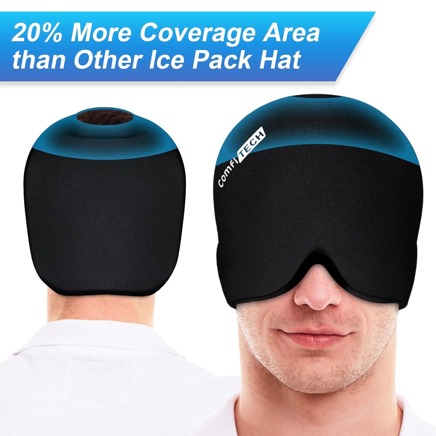Migraine Ice Head Wrap, Headache Relief Hat for Migraine Cap for Tension Puffy Eyes Migraine Relief Cap for Sinus Headache and Stress Relief Cold Compress (Large Black)