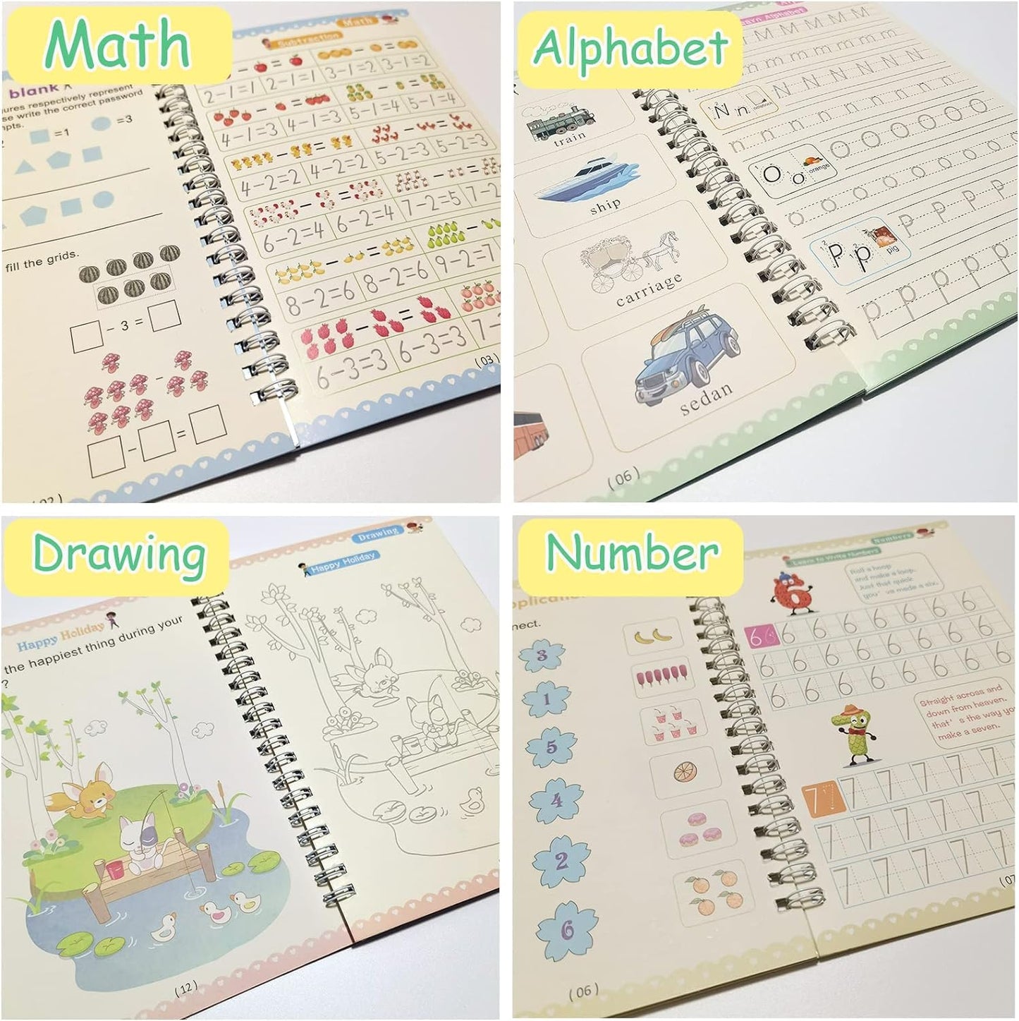 Magic Practice Copybook (4 BOOKS+15 REFILL+2Pen+2Grip) Number Tracing Book for Preschoolers with Pen, Magic Calligraphy Copybook Set Practical Reusable Writing Tool Simple Hand Lettering