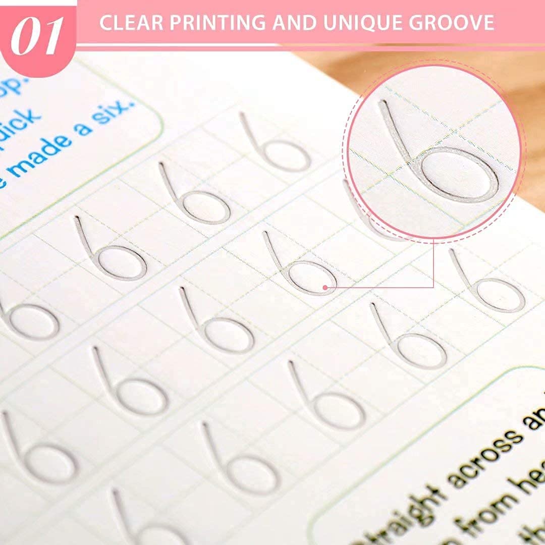 Magic Practice Copybook (4 BOOKS+15 REFILL+2Pen+2Grip) Number Tracing Book for Preschoolers with Pen, Magic Calligraphy Copybook Set Practical Reusable Writing Tool Simple Hand Lettering