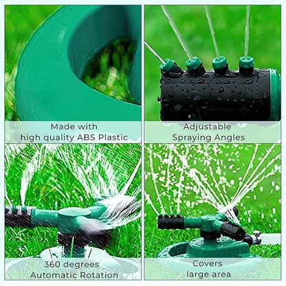 ROOTS & LEAF 360° Automatic Rotating Garden Sprinkler with 45° Adjustable Arms | Durable ABS Material | Coverage up to 32 Feet | for Efficient Watering in Gardens and Lawns (Pack of 1)