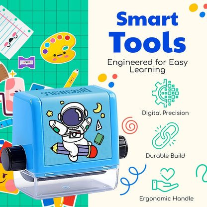 Math Roller Stamp for Addition Subtraction Multiplication Division Roller Number Digital Teaching Stamp Math Practice Number Rolling Stamp (4 Pcs_Multicolor)