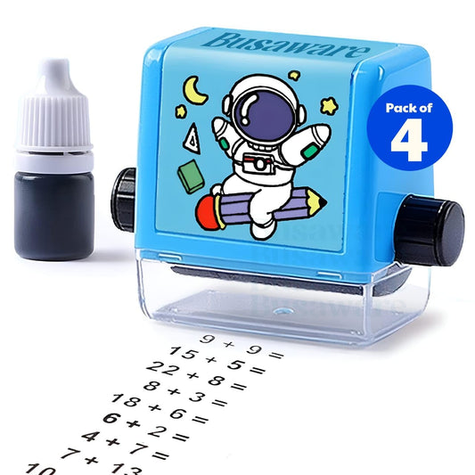 Math Roller Stamp for Addition Subtraction Multiplication Division Roller Number Digital Teaching Stamp Math Practice Number Rolling Stamp (4 Pcs_Multicolor)