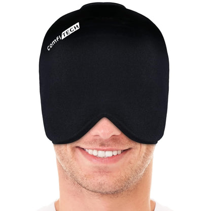 Migraine Ice Head Wrap, Headache Relief Hat for Migraine Cap for Tension Puffy Eyes Migraine Relief Cap for Sinus Headache and Stress Relief Cold Compress (Large Black)