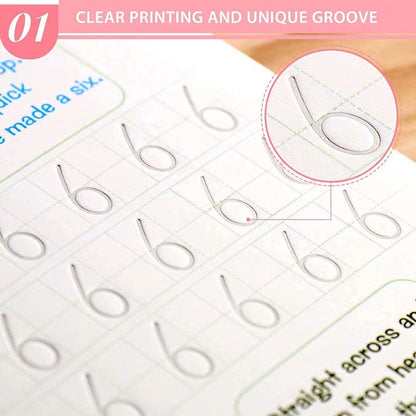 Magic Practice Copybook (4 BOOKS+15 REFILL+2Pen+2Grip) Number Tracing Book for Preschoolers with Pen, Magic Calligraphy Copybook Set Practical Reusable Writing Tool Simple Hand Lettering